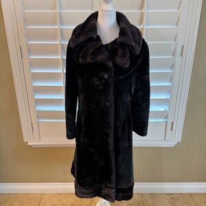 Vintage 1960s Glenoit Faux Fur Black Jacket Coat Retro Mod Fashion Old Hollywood